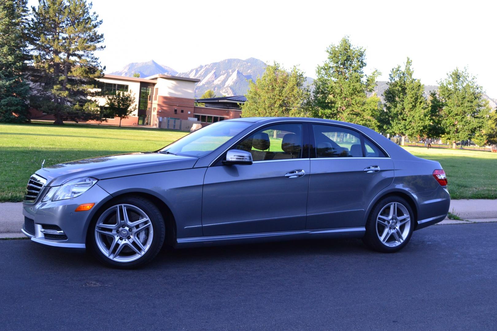 2013 Silver /Saddle Mercedes-Benz E-Class E550 (WDDHF9BB7DA) with an Turbocharged Gas V8 engine, Automatic transmission, located at 2510 47th St. Suite 200, Boulder, CO, 80301, (303) 641-0333, 40.026196, -105.243217 - This Beautiful ONE OWNER, Low Mile, Non-Smoker, E550 is a recent Acquisition by Boulder Motors. It is Finished Mercedes Stunning Silver Metallic with Saddle Leather Heated/Ventilated Seating. Recently acquired by Boulder Motors, June 6, 2024, in Georgia. A full Premium Synthetic Oil Service and Mult - Photo#0