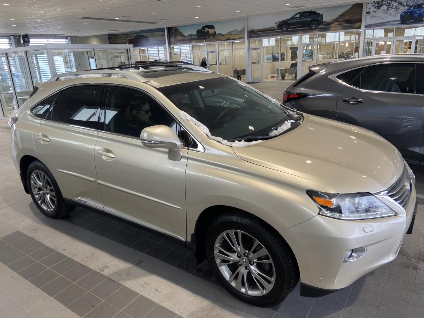 2013 Satin Cashmere Metallic /Burgandy Lexus RX 450h AWD (JTJBC1BA6D2) with an 3.5L V6 DOHC 24V HYBRID engine, 5-Speed Automatic transmission, located at 2510 47th St. Suite 200, Boulder, CO, 80301, (303) 641-0333, 40.026196, -105.243217 - Photo#0