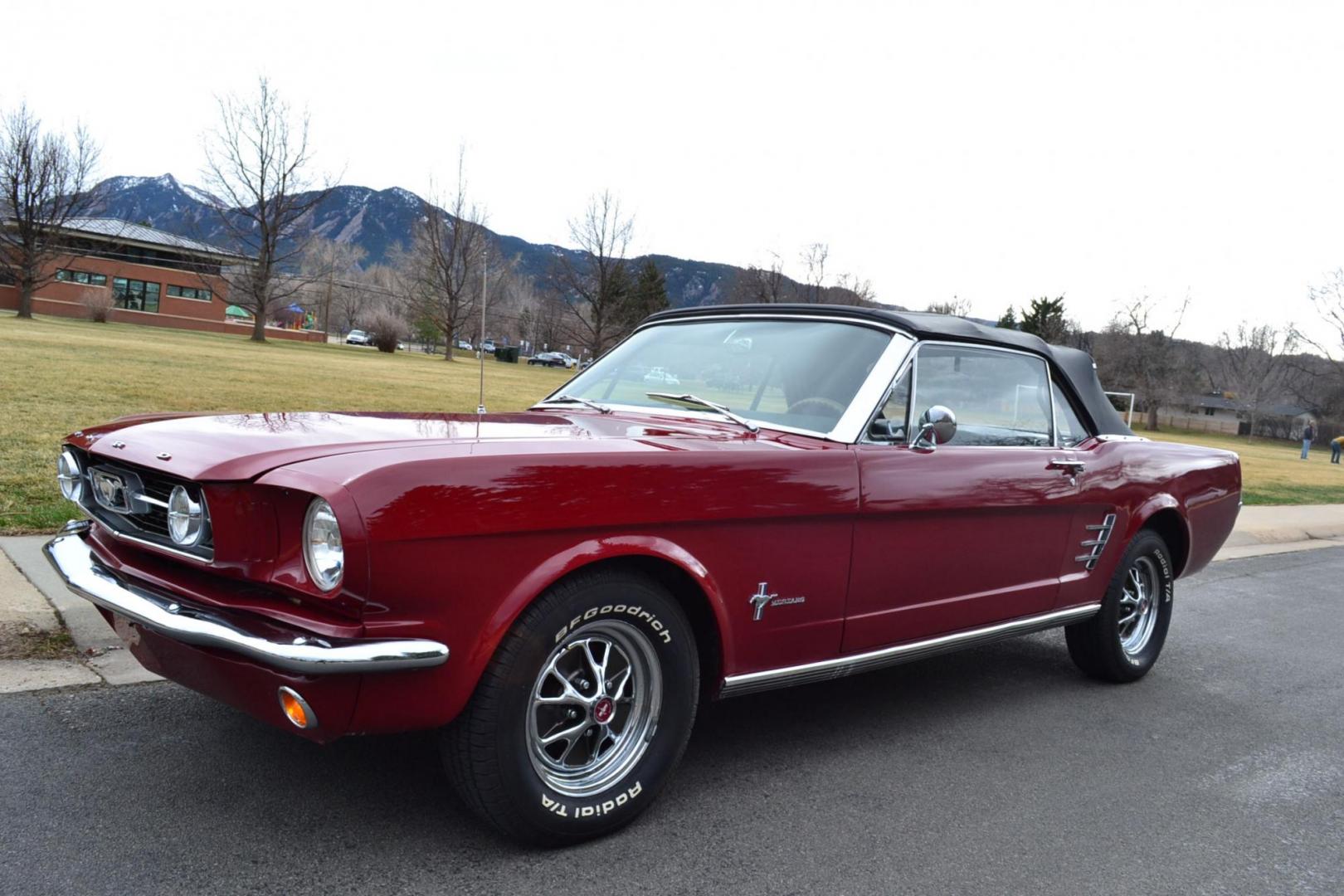 1966 Red /Black Ford Mustang Standard (6T08T165419) with an 302 V8 engine, Manual transmission, located at 2510 47th St. Suite 200, Boulder, CO, 80301, (303) 641-0333, 40.026196, -105.243217 - This 1966 Mustang is a Refreshed Convertible Powered by a 302 V8 paired with a 4 speed Manual Transmission. It is Equipped with an Edelbrock Carburetor, Intake Manifold, Ford Racing Valve Covers, GT Light Bar, Dual Exhaust, Chrome Mustang Styled Steel Wheels with BF Goodrich Solid White Letter Radia - Photo#1