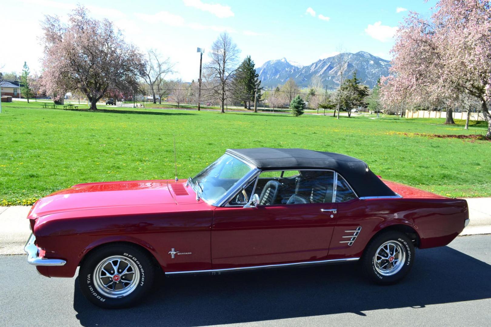 1966 Red /Black Ford Mustang Standard (6T08T165419) with an 302 V8 engine, Manual transmission, located at 2510 47th St. Suite 200, Boulder, CO, 80301, (303) 641-0333, 40.026196, -105.243217 - This 1966 Mustang is a Refreshed Convertible Powered by a 302 V8 paired with a 4 speed Manual Transmission. It is Equipped with an Edelbrock Carburetor, Intake Manifold, Ford Racing Valve Covers, GT Light Bar, Dual Exhaust, Chrome Mustang Styled Steel Wheels with BF Goodrich Solid White Letter Radia - Photo#5