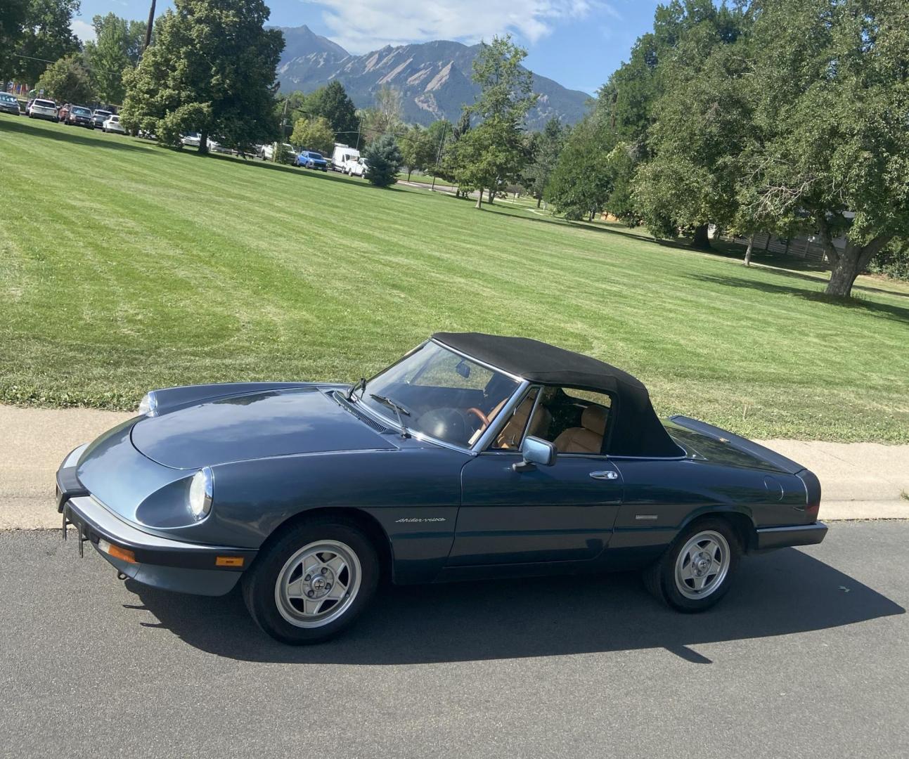 1990 Blue /Tan Alfa Romeo Spider Veloce convertible (ZARBA12G5L6) with an 2.0L L4 SOHC 8V engine, 5-Speed Manual transmission, located at 2510 47th St. Suite 200, Boulder, CO, 80301, (303) 641-0333, 40.026196, -105.243217 - Photo#1