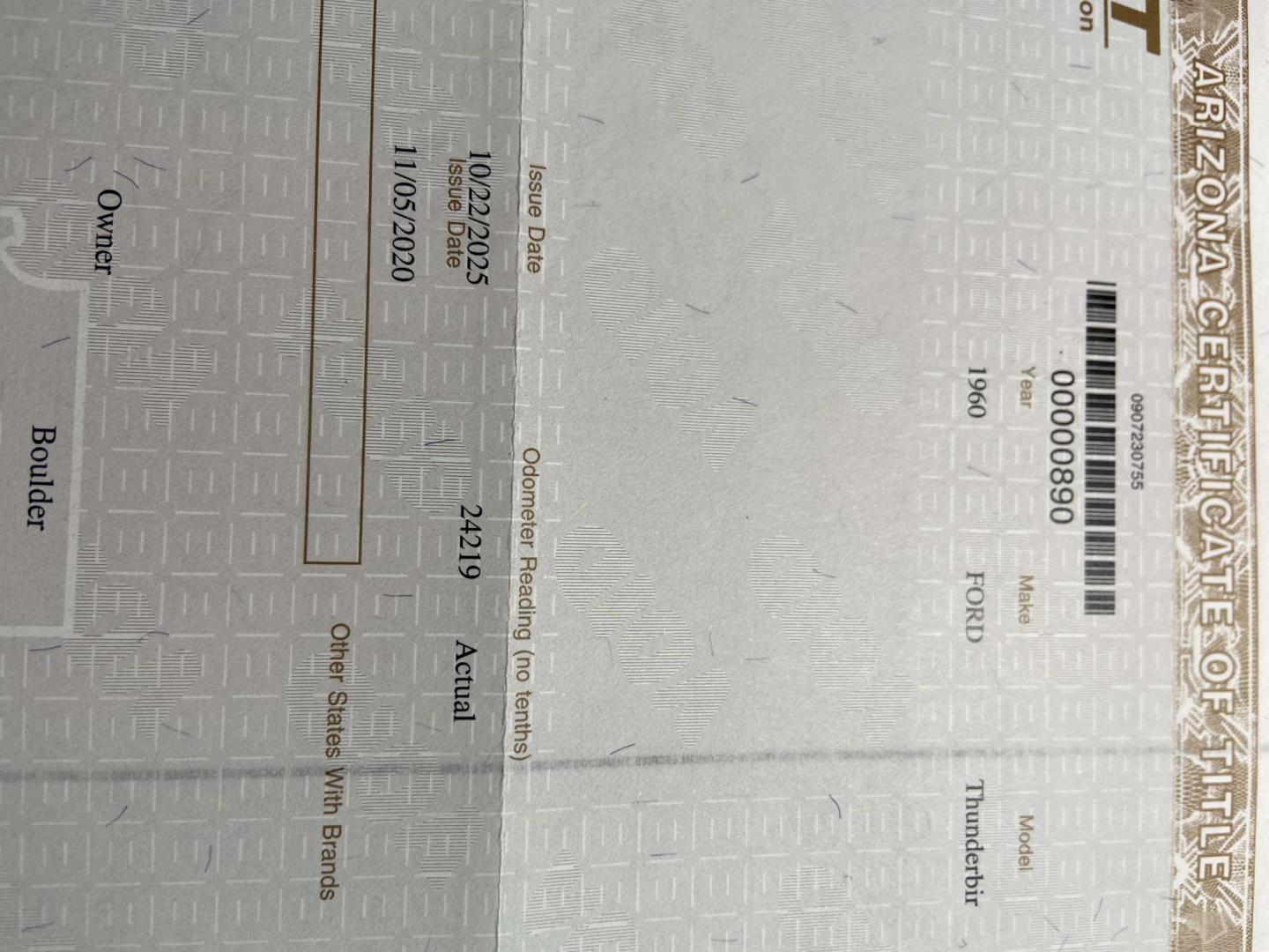 1960 White /Tan Ford Thunderbird (0Y71Y137793) , Automatic transmission, located at 2510 47th St. Suite 200, Boulder, CO, 80301, (303) 641-0333, 40.026196, -105.243217 - 24,225 Original Actual Documented Miles,1960 Thunderbird, 2 owner. All Original Factory Thunderbird # 84 Light Beige Leather Interior Recently Cleaned and Reconditioned. Purchased from the Pierce-Arrow Foundation Collection in Hickory Corners MI. Since June of 2024 It has been Professionally Refres - Photo#95