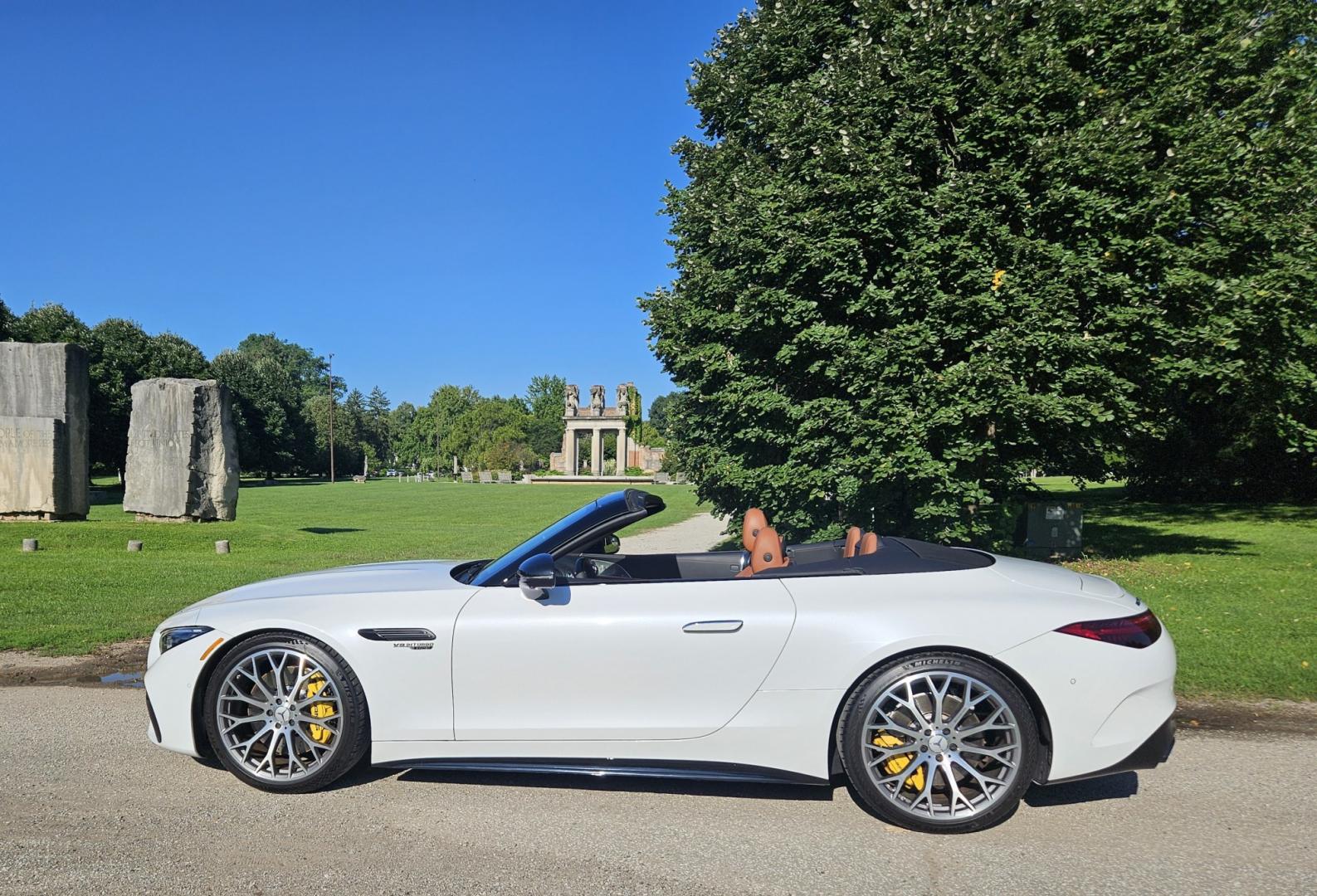 2023 White /Tan Mercedes-Benz SL-Class SL55 (W1KVK8AB5PF) with an 4.0L V8 engine, 9A transmission, located at 2510 47th St. Suite 200, Boulder, CO, 80301, (303) 641-0333, 40.026196, -105.243217 - This Beautiful One Owner, Super Low Mile, (8,215 mi.) SL-Class SL55 is a Recent acquisition by Boulder Motors in Boulder Colorado. It is finished in Mercedes MANUFAKTUR Moonlight White Metallic (885) with Sienna Brown / Black Nappa Leather Interior. It has a One Owner Clean CarFax and Autocheck sho- Photo#5